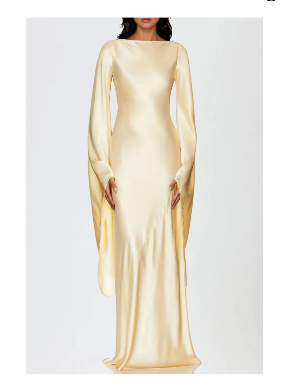 NWOT Innovare denim Durante butter yellow long bell sleeve satin maxi dress